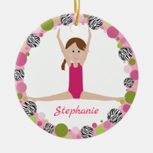 Star Gymnast Brown Braid in Pinks Ceramic Tree Decoration