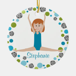 Star Gymnast in Aqua and Green Personalised Ceramic Tree Decoration
