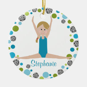 Star Gymnast in Aqua and Green Personalised Ceramic Tree Decoration