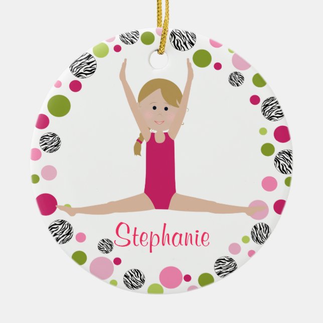 Star Gymnast in Pinks Personalised Ceramic Tree Decoration (Front)