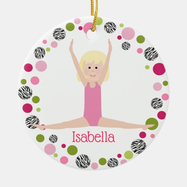 Star Gymnast in Pinks Personalised Ceramic Tree Decoration (Front)