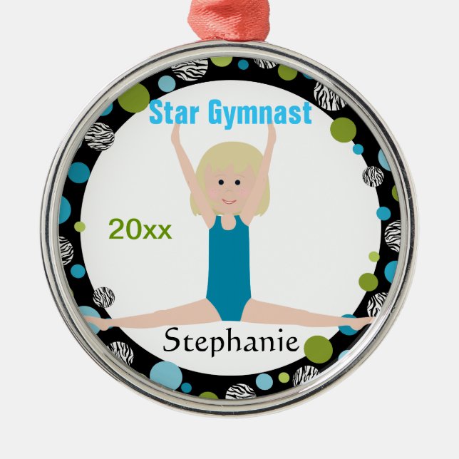 Star Gymnast Keepsake Aqua and Green Metal Tree Decoration (Front)