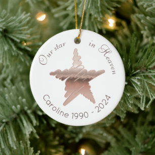 Star in Heaven remembrance rose gold star white Ceramic Tree Decoration