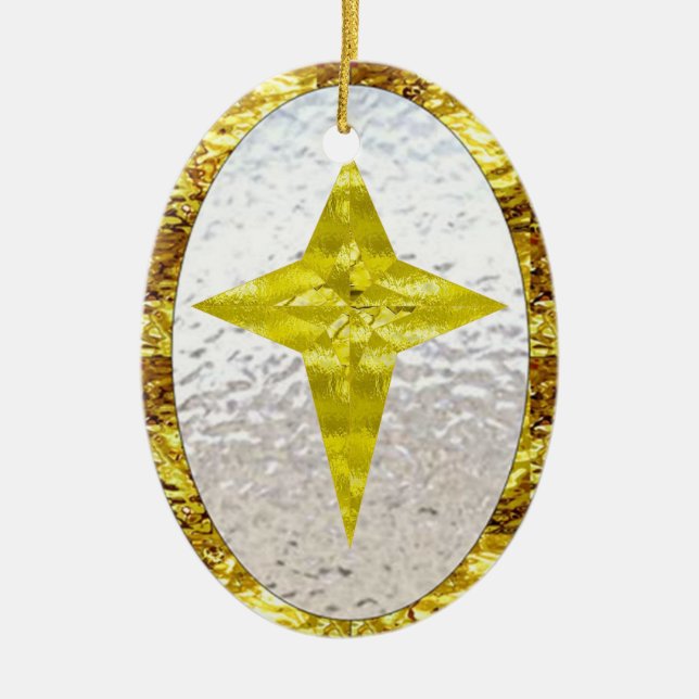Star in Stained Glass Ceramic Tree Decoration (Front)
