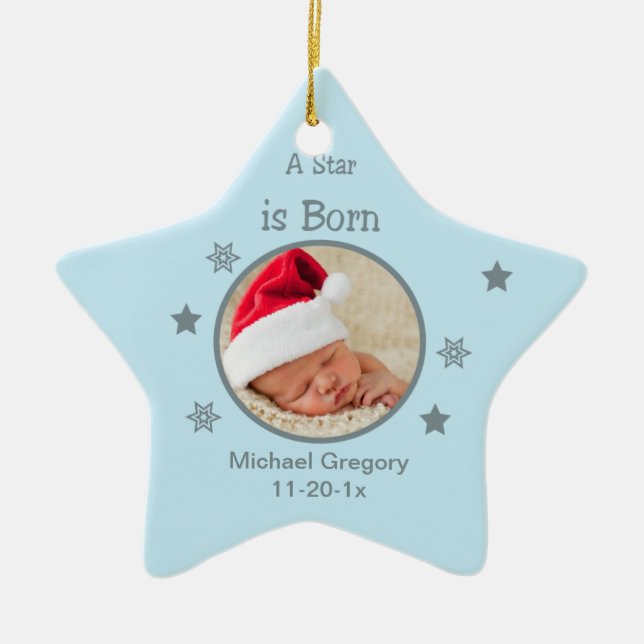 Star Is Born Personalised Photo Ornament (Blue) (Front)