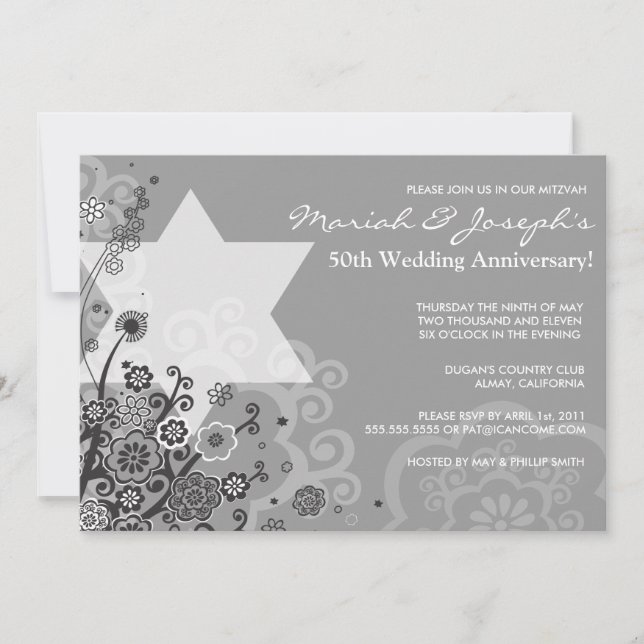Star Jewish Wedding Anniversary Party Invitation (Front)