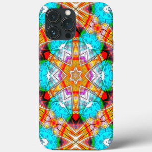 Star kaleidoscope in orange and cyan scratched th iPhone 13 pro max case