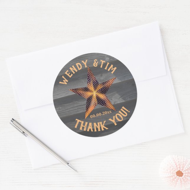 Star Lantern & Old Wood Rustic American Classic Round Sticker (Envelope)