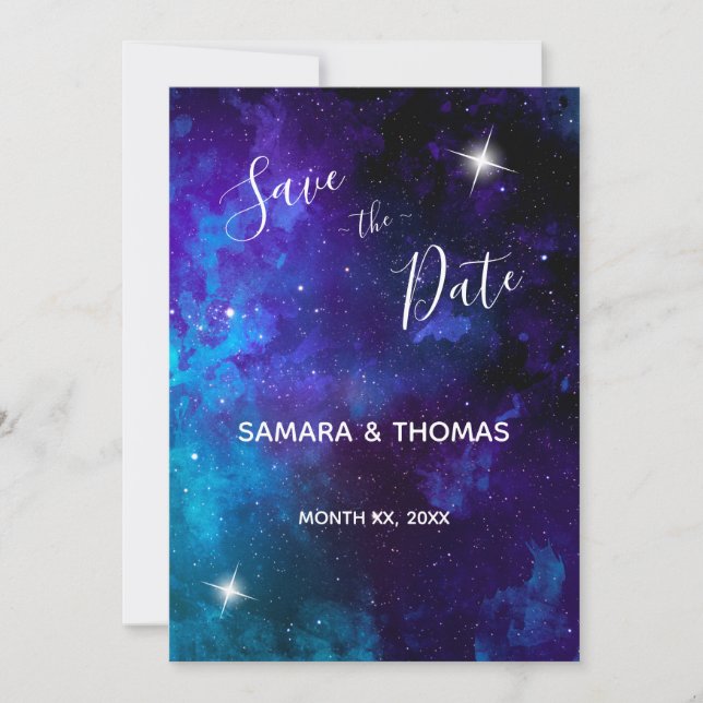 Star Light Blue Sky Wedding Save The Date (Front)