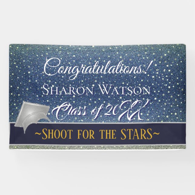 Star Light Sky Denim Blue Graduation Party Banner (Horizontal)
