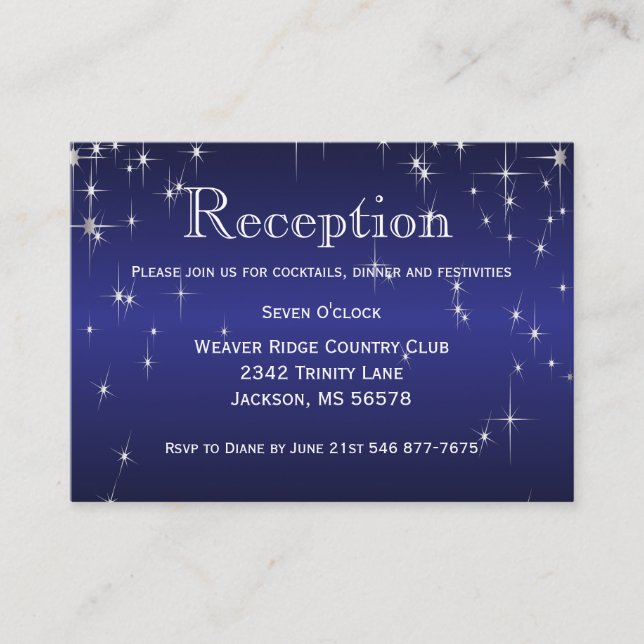 Star Lights in Metallic Dark Blue - Reception Enclosure Card (Front)