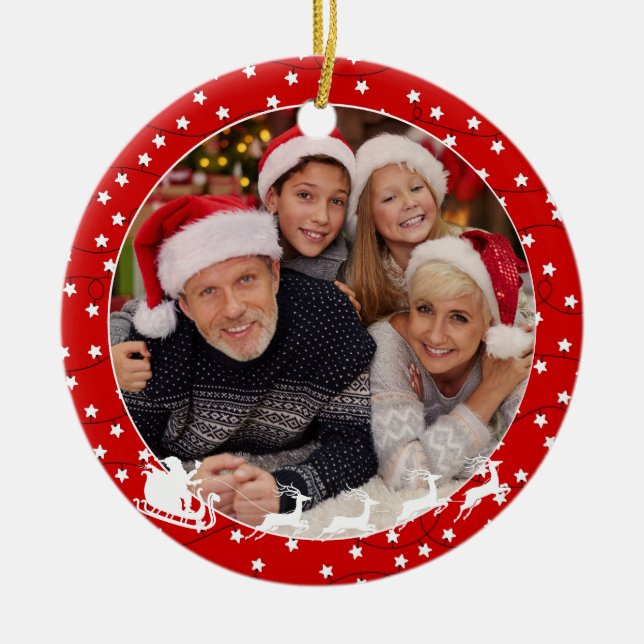 Star Lights Pattern One Photo Christmas Ceramic Tree Decoration (Front)