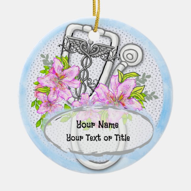 Star lily stethoscope  ceramic tree decoration (Front)