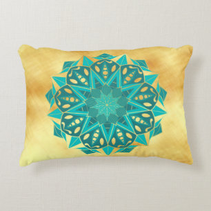 Star Mandala Blue Gold Decorative Cushion