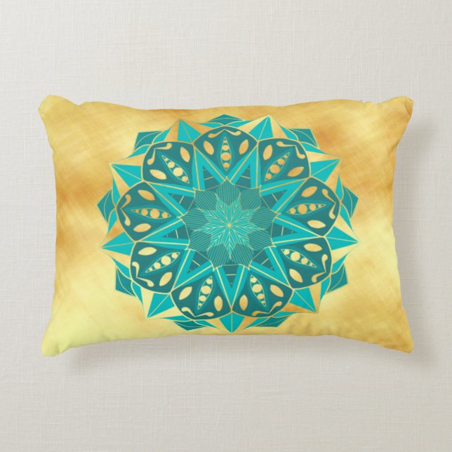 Star Mandala Blue Gold Decorative Cushion (Front)