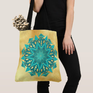 Star Mandala Blue Gold Tote Bag