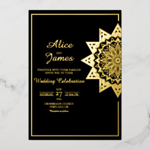 Star Mandala Frame Elegant Black Gold Foil Wedding