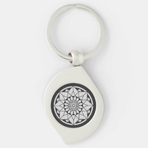 Star Mandala knitting black & white Key Ring