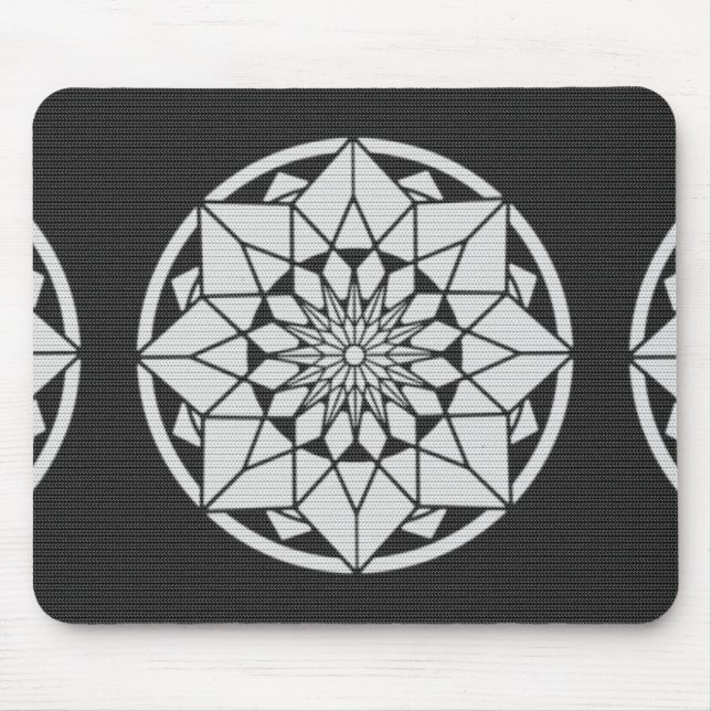 Star Mandala knitting black & white Mouse Pad (Front)