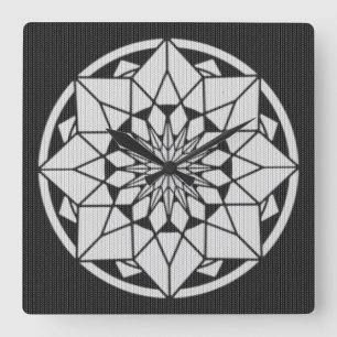 Star Mandala knitting black & white Square Wall Clock