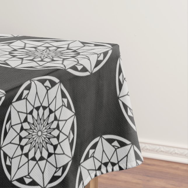 Star Mandala knitting black & white Tablecloth (In Situ)