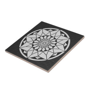Star Mandala knitting black & white Tile