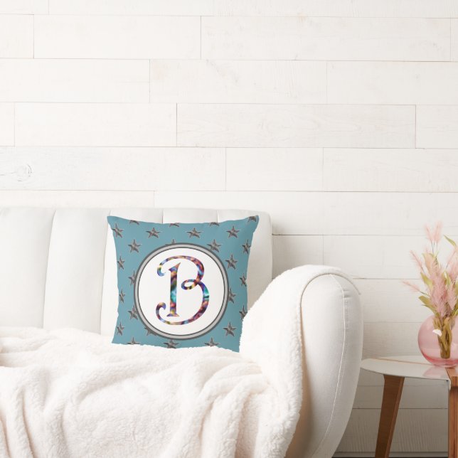 Star Monogram Family Initial Tie Dye Celestial Cushion (Couch)