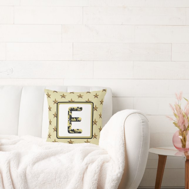 Star Monogram Gold Black Initial Elegant  Cushion (Couch)