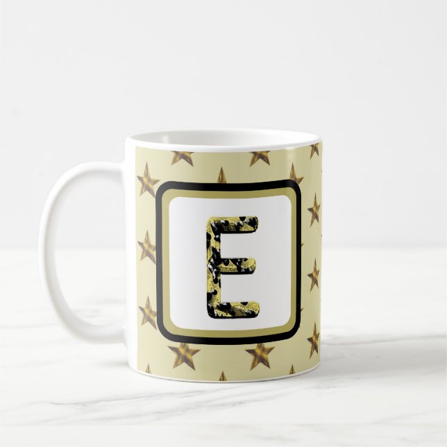 Star Monogram Gold Elegant Family Name Initial Coffee Mug (Left)