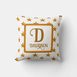 Star Monogram Initial Orange Gold Celestial Decor Cushion