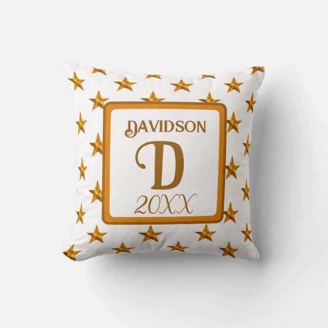 Star Monogram Initial Orange Gold Home Decor Cushion (Front)