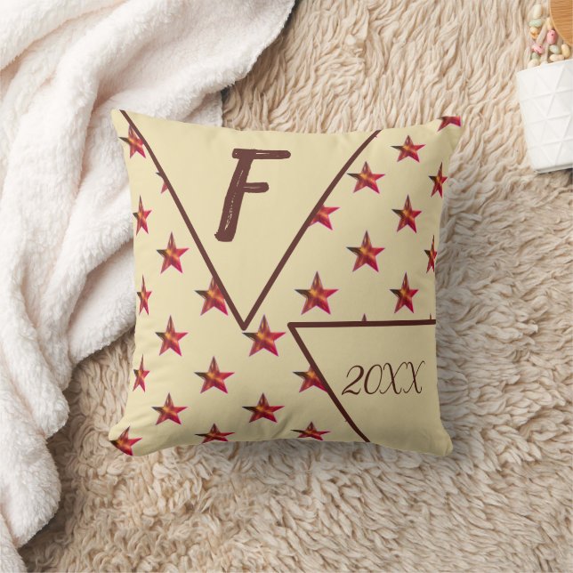 Star Monogram Initial Red Tan Keepsake Home Decor Cushion (Blanket)