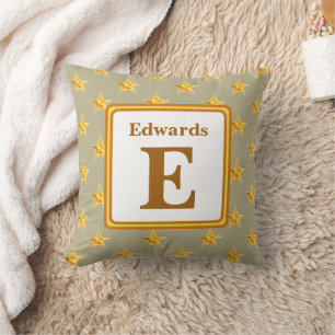 Star Monogram Initial Yellow Gold Home Decor Cushion