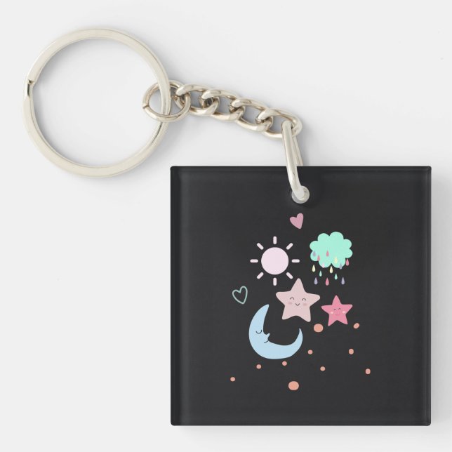 Star Moon cloud sun  heart cute  Key Ring (Front)