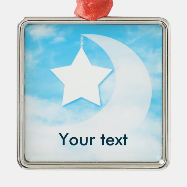 Star & Moon Silver Coloured Metal Ornament (Front)