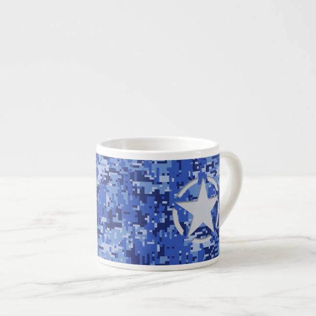 Star Navy Blue Digital Camouflage Espresso Cup (Front Right)