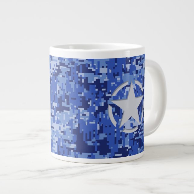 Star Navy Blue Digital Camouflage Large Coffee Mug (Front Right)
