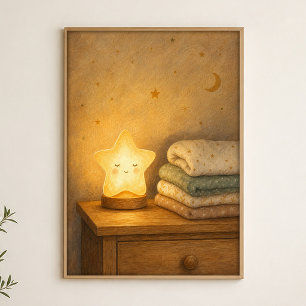 Star Night Light on the Dresser Watercolour Poster