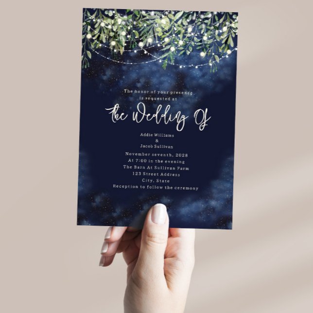Star Night String Lights Botanical Wedding Invitation (Creator Uploaded)