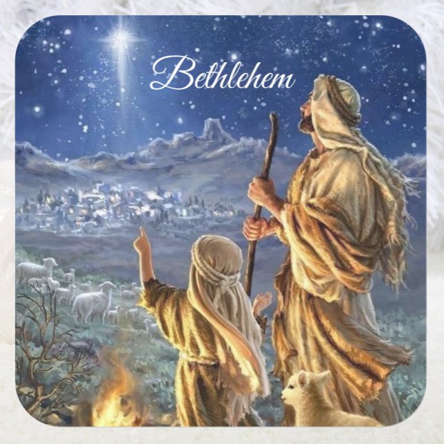 Star of Bethlehem Shepherds Christmas Card Square Sticker (Creator Uploaded)