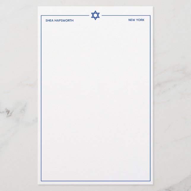 Star of David 5.5 x 8.5" Personalised Stationery (Front)