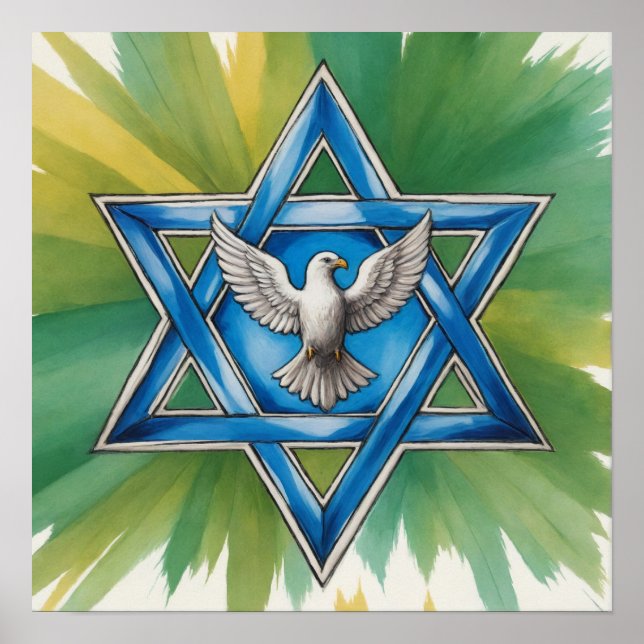 Star of David and Peace Dove Watercolor Poster (Front)