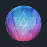 Star of David Bar Bat Mitzvah | Blue Red Flames Paper Plate<br><div class="desc">Have a "Fire and Ice" theme Bar Mitzvah or Bat Mitzvah celebration and looking for festive decorations? These custom blue and red fire flames party plates can be personalised! The unique watercolor design features a white Jewish Star of David overlaid on a larger star for a modern and interesting look....</div>