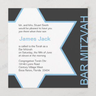 Star of David Bar Mitzvah - Blue & Gray Invitation