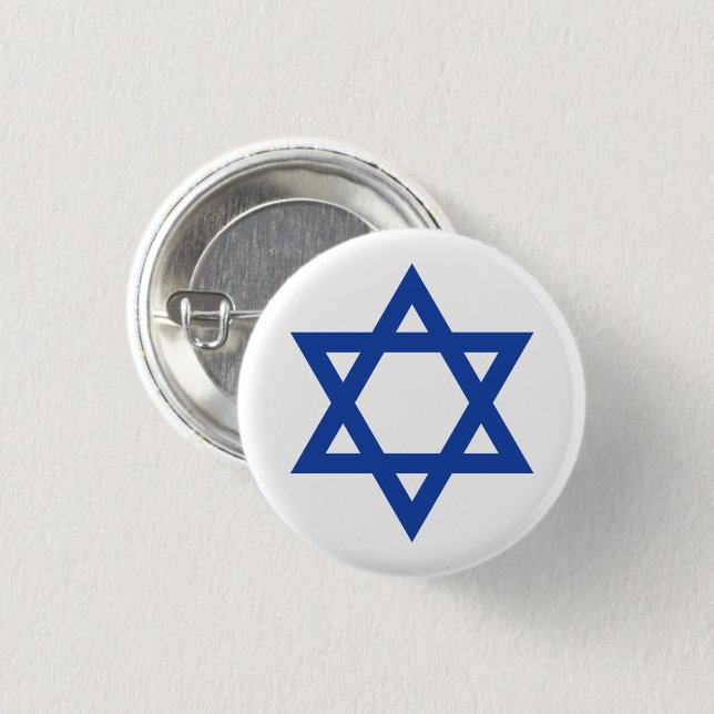 Star of David Blue White 3 Cm Round Badge (Front & Back)