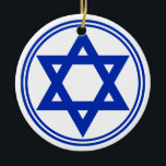 Star of David Ceramic Tree Decoration<br><div class="desc">Round ceramic ornament with an image,  on both sides,  of a royal blue Star of David and royal blue double border on white. See the entire Hanukkah Ornament collection under the HOME category in the HOLIDAYS section.</div>