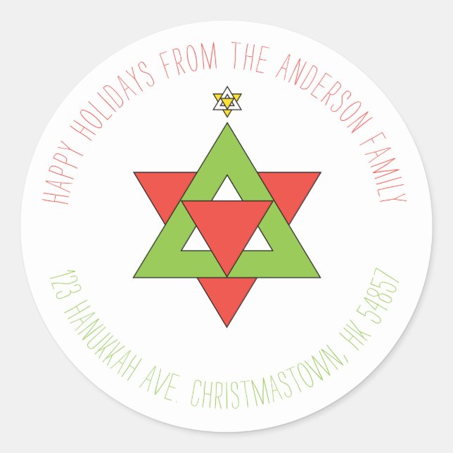 Star of David Christmas Tree Classic Round Sticker (Front)