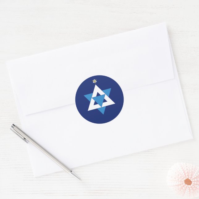 Star of David Christmas Tree Classic Round Sticker (Envelope)