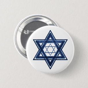 Star of David Classic Blue Modern Happy Hanukkah 6 Cm Round Badge