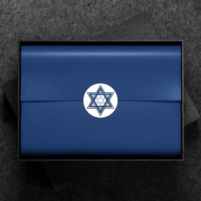 Star of David | Classic Blue Modern Happy Hanukkah Classic Round Sticker (Creator Uploaded)